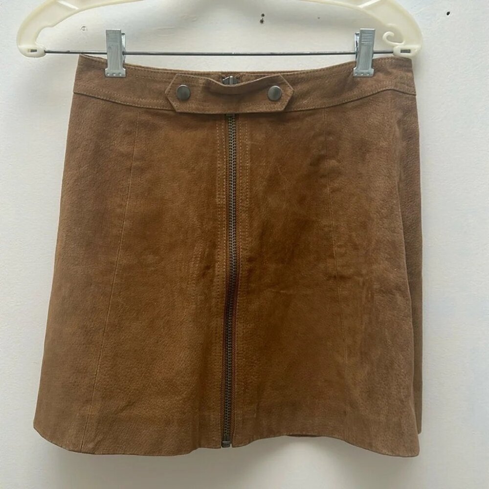 TWIK Simon's Suede Leather Brown Zip Up Mini  Skirt Small